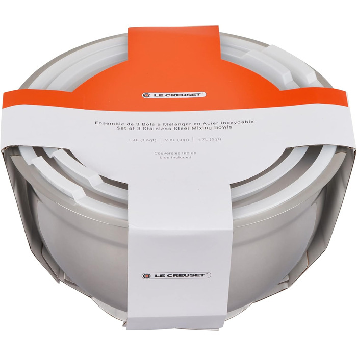Набор мисок для смешивания с крышками, 3 предмета, нержавеющая сталь Le Creuset