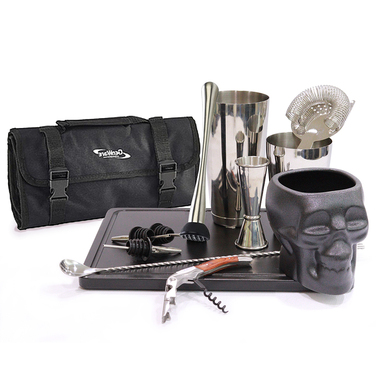 Набор бармена с сумкой, 12 предметов, сатинированная сталь, GenWare + ПОДАРОК бокал TIKI