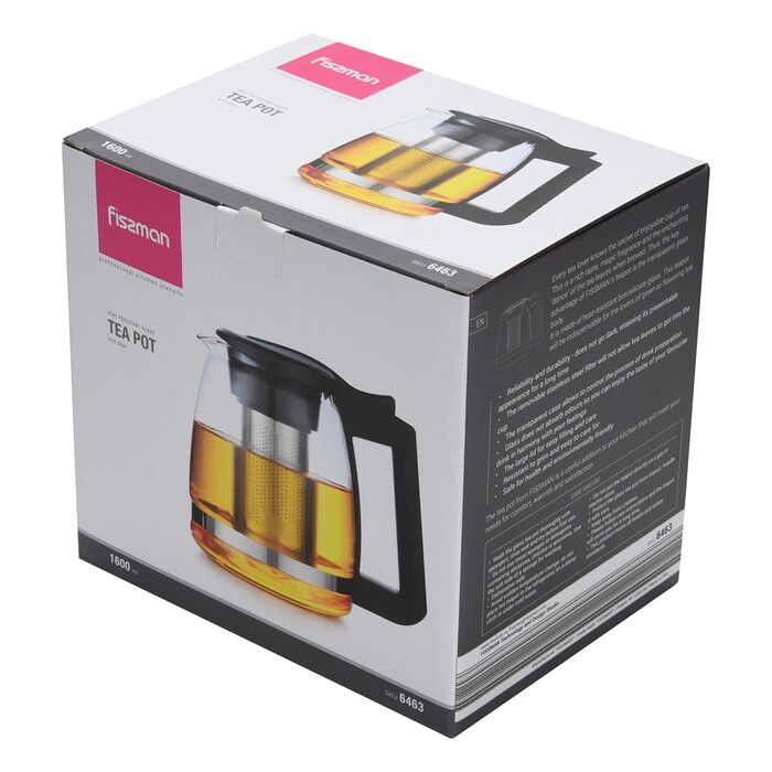 Заварочный чайник Fissman 1600 мл со стальным фильтром (6463)