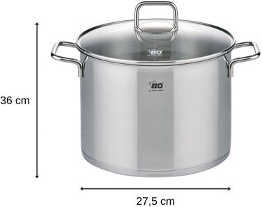 Каструля з нержавіючої сталі Elo 7242026, діаметр 20 см, каструля та скляна кришка, підходить для всіх типів плит, нержавіюча сталь, скло, 20 см, сіра каструля ø 20 см (каструля ø 26 см)