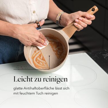 Алюмінієва каструля FLORINA 16 см 1,6 л Підходить для індукції Керамічне покриття, стійке до подряпин М&39яка ручка під дерево Термостійка Для всіх варильних поверхонь Легко миється (OSLO, 1,9 л - 18 см)