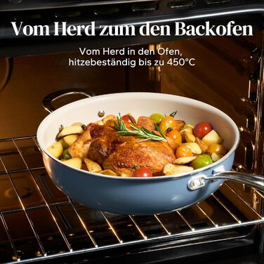 Сковорода с керамическим покрытием и стеклянной крышкой 28 см, синяя Redchef