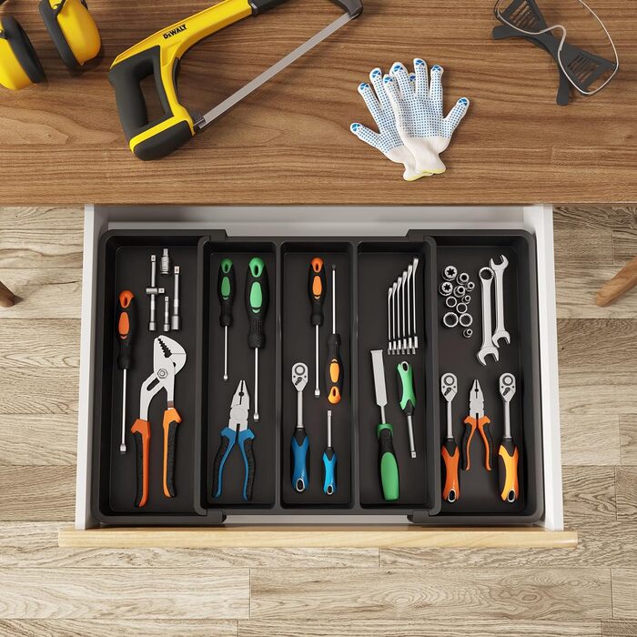 Органайзер для столових приборів 57 х 38 см для шухляд, 5 відділень, чорний Lifewit