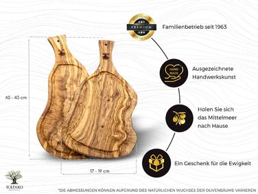 Дошка для стейків з оливкового дерева, дошка з оливкового дерева Обробна дошка, дерев'яна дошка, дошка для сервірування, дошка для сніданку, сирна дошка сільська довжиною приблизно від 40 до 43 см, товщиною приблизно 2 см (40-43 см, набір з 2 рустикальних