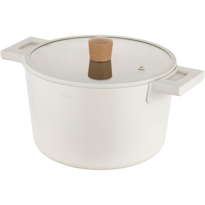 Алюмінієва каструля FLORINA 16 см 1,6 л Підходить для індукції Керамічне покриття, стійке до подряпин М&39яка ручка під дерево Термостійка Для всіх варильних поверхонь Легко миється (NUBE, 5,8 л - 24 см)