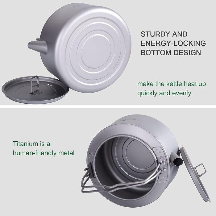 Титановий чайник зі складною ручкою та фільтром 1л. iBasingo