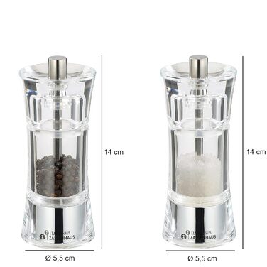 Набор мельниц для перца и соли Zassenhaus AACHEN, для самостоятельного наполнения, Ø 5,8 см H 14 см, акриловая емкость, керамическая мельница, мельница для специй, а также для других специй