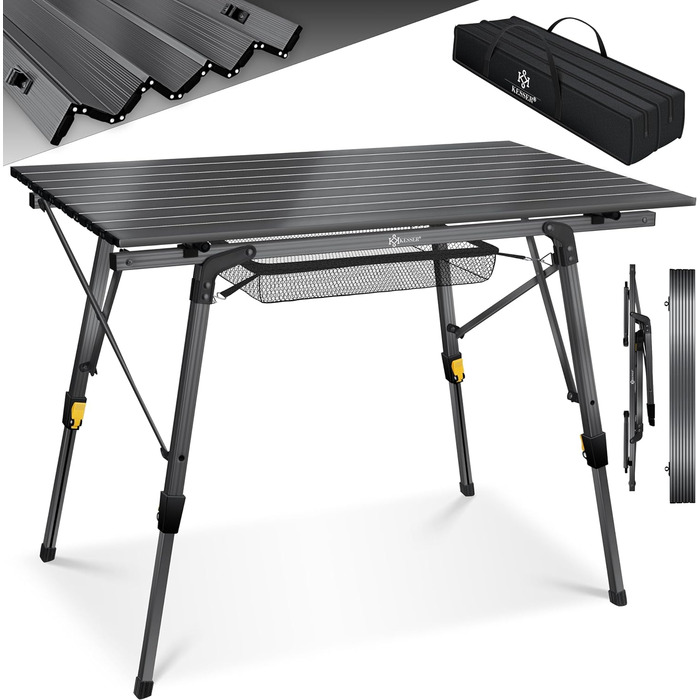 Складной стол для кемпинга KESSER Складной стол с алюминиевой рамой Рулонная столешница Складной стол Регулировка высоты, включая сумку для переноски с ремнем для переноски 90 x 53 см - до 30 кг, (90 см x 53 см, антрацит)