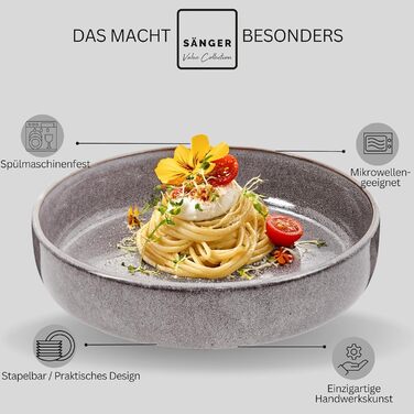 Комбінований сервіз на 6 персон, набір тарілок кавовий кухоль макаронна миска 30 шт. , набір посуду з кераміки посудомийна машина - мікрохвильова піч - стійкий до подряпин, набір посуду з кераміки КОЛЕКЦІЯ ЦІННОСТЕЙ (Cairo moon сірий, макаронні миски 4 шт