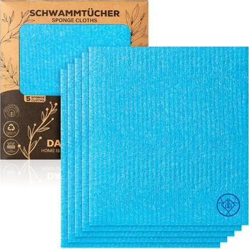 Набір губчастих серветок з 5 шт. Більше, ніж просто кухонні рушники екологічні, миючі та багаторазові кухонні помічники Ідеально підходить для кухні, дому та автомобіля Висока поглинальна здатність та довговічність (блакитний)
