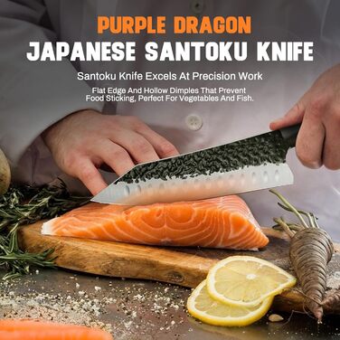 Кухонний ніж &quotФіолетовий дракон&quot, гострий ніж з ергономічною дерев&39яною ручкою для нарізання овочів, фруктів та м&39яса, подарунок татові мамі на день народження (сантоку)