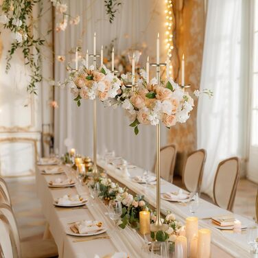 Підсвічник Sziqiqi, великий висота 22 см, 5 вішок, для свічок-паличок, стовпчастих свічок - металевий підлоговий свічник для вітальні на Хелловін, Різдво (золотий, 2)