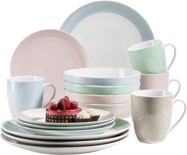 Набор посуды MSER 931566 Kitchen Time II на 4 персоны, 16 шт. Комбинированный сервиз с тонким рисунком, фарфор (цветной)