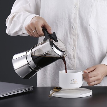 Гейзерна кавоварка Fissman на 6 порцій 240 мл нержавіюча сталь та скло (3298)