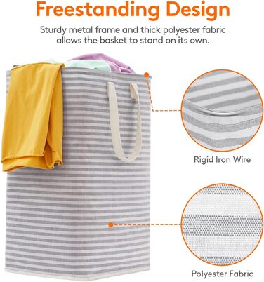 Органайзер для високого кошика для білизни Lifewit з подовженою ручкою, складний збірник білизни Кошик для зберігання білизни, портативний сортувальник білизни для білизни, одягу, ковдр, подушок, кошиків для білизни, (3 x 75 л, сірий)