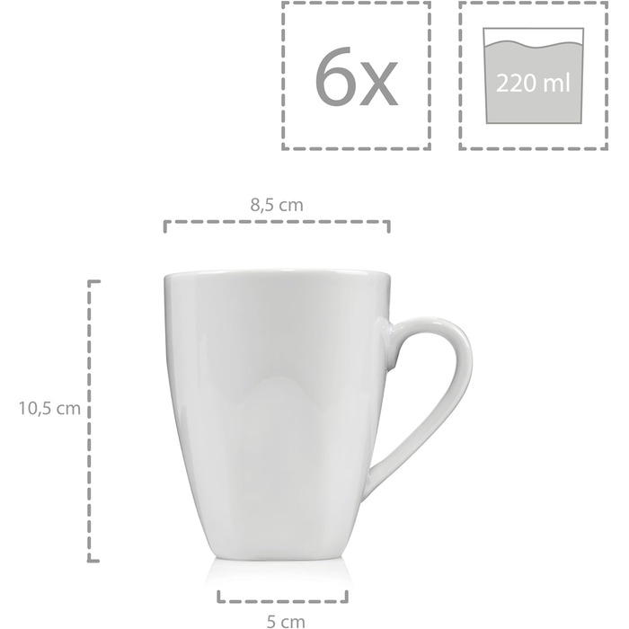 ПЕВЕЦ Сервиз Avalon в белом цвете, набор посуды на 6 персон из фарфора, тарелка изогнутая (кофейная кружка 6 шт.)