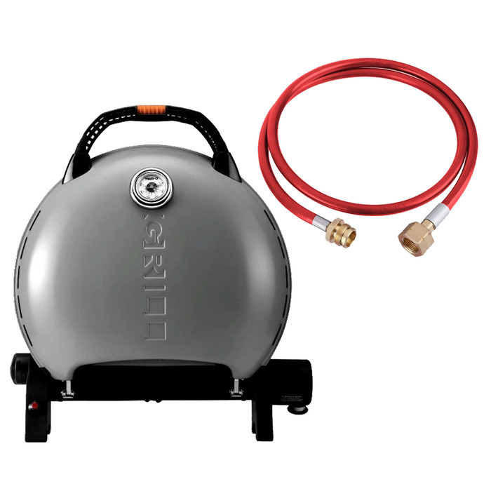 КОМПЛЕКТ Портативний переносний газовий гриль O-GRILL 600T, срібло + шланг в подарунок! Код: 011681