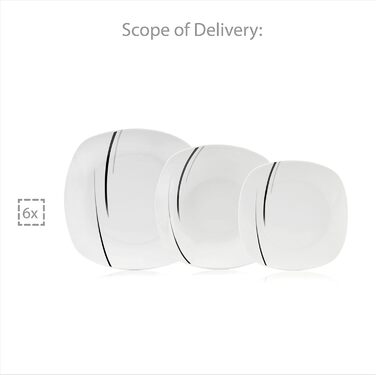 СПІВАЧКА Порцеляновий столовий сервіз Bilgola Black Lines, набір посуду з 18 предметів на 6 персон, набір тарілок, квадратний столовий сервіз 18 шт.