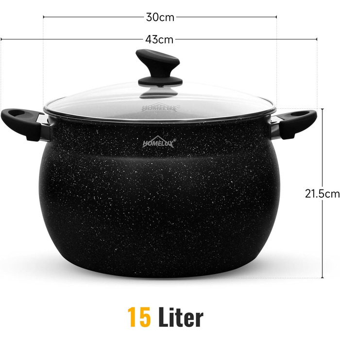 Індукційна каструля Homelux pot 24 см зі скляною кришкою, антипригарним покриттям, алюмінієві каструлі об&39ємом 8 л для всіх типів плит (H-C24) (30 см-15 л)