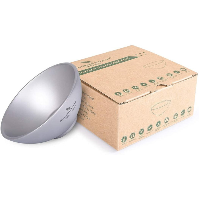 Безграничный Voyage Титановая чаша с двойными стенками для взрослых Детская посуда для кемпинга на открытом воздухе Чаша для риса из титана (220 мл-ti15147b.)