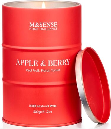 Ароматичні свічки M&SENSE з натурального соєвого воску, натуральна соєва свічка для домашнього декору, тривалий час горіння до 70 годин, класні подарунки зі свічками для чоловіків та жінок (600 г, яблуко-ягідний)