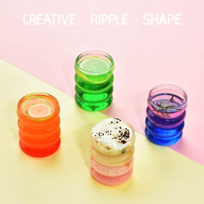 Набор из 4 ребристых стаканов со стеклянными трубочками 350 мл ALINK