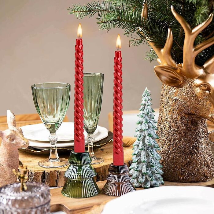 Набір з 4 конічних спіральних свічок 2 x 20 см, червоний Bolosa