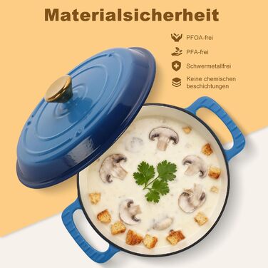 Чавунна жаровня 4,7 л з кришкою 26 см, синя LEADZM