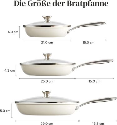Набор индукционных сковородок со стеклянными крышками, 6 предметов 20, 24, 28 см, бежевый Redchef