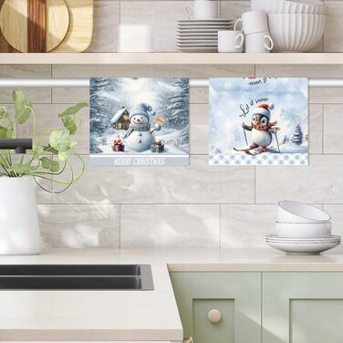 Набір з 2 різдвяних кухонних рушників 40 x 60 см, Сніговик та Пінгвин Gosknor