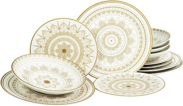 Серія Mandla Gold Black, набір посуду з 8 предметів, комбінований набір керамограніту (12 предметів, золотисто-білий), 23587