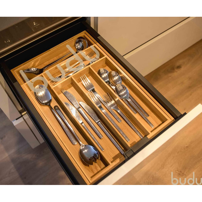 Органайзер для столовых приборов раздвижной 45 см, бамбук budu