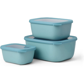 Прямокутний набір Cirqula з 3 предметів з кількома мисками - Банки для зберігання з кришкою - Підходить як ящик для зберігання, холодильник, морозильна камера та посуд для мікрохвильової печі - 750, 1500 і 3000 мл - (Nordic Green, набір 3 шт. и (750, 1500