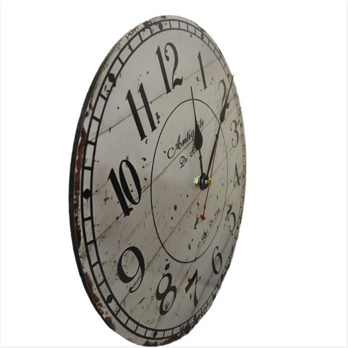 Настінний кухонний годинник YOAI, вінтажний, шеббі-шик, античний, ностальгічний, сільський, кварцовий годинник з МДФ з безшумним механізмом, 12 дюймів/30 см Ø (сірий)