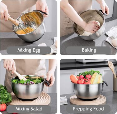 Набір мисок з нержавіючої сталі, 5 предметів з кришкою, миска для змішування з 3 терками, 5 л 3 л 2 л 1,5 л 1,5 л 1 л Velaze