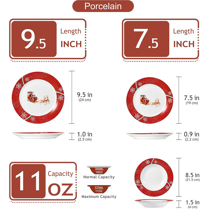 Серія 30-предметний порцеляновий різдвяний набір посуду на 6 осіб, різдвяний кавовий сервіз на 6 обідніх тарілок, 6 десертних тарілок, 6 супових тарілок, 6 кавових чашок та 6 блюдець (різдвяний олень, обідній сервіз на 18 осіб)