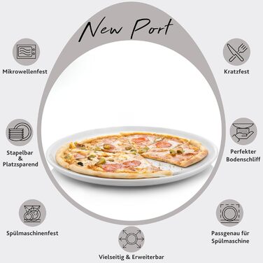 Тарілка для пасти New Port на 4 предмети, набір тарілок для пасти на 4 особи, порцелянова миска для пасти, глибока тарілка, яку можна мити в посудомийній машині, багатофункціональна миска біла 370 мл PREMIUM COLLECTION (тарілка для піци на 4 предмети)