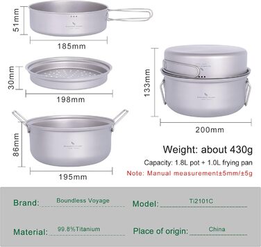 Портативний набір для пікніка 1.8 л. парова каструля та 1 л. каструля iBasingo