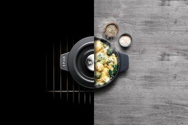 Чавунна каструля Ø 24 см, синього кольору, з кришкою та силіконовими ручками Емальований чавун, підходить для індукції та духовки для всіх типів плит Ø 24 см, висота 11 см, 4,2 літра (вугільно-сіра, Ø 16 см, висота 8 см, 1,3 літра)