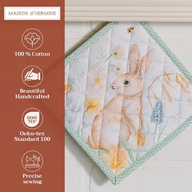 Рукавички для духовки Maison d&39 Hermine, підставки для каструль, 100 бавовна, термостійкі кухонні рукавички, рукавички для духовки (19 см x 33 см) та підставки для каструль (20 см x 20 см) для приготування їжі, Morzine - рукавички для духовки на День по