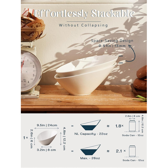 Салатник керамічний 770 мл, набір 2 предмети, білий Dowan