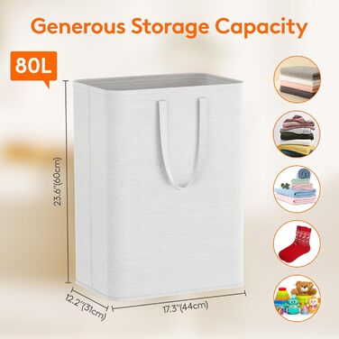 Кошик для білизни Lifewit з 2 предметів 80 л Мішок для білизни, Ящик для білизни Контейнер для білизни Збірник білизни Комод для білизни Кошики для білизни для квартири, гуртожитку, каравану Пральня, білий 2 x 80 л