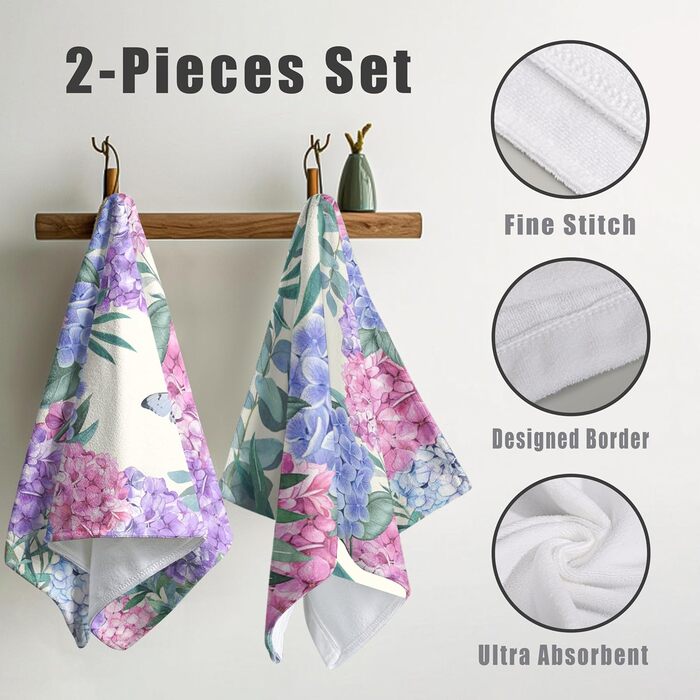 Різдвяні кухонні рушники Kwlegh, рушник для рук, різдвяна ялинка, цукерка-тростина, сніжинка, рушник для пальців, набір з 2 шт. , милий чоловічий банний рушник, високопоглинаючі рушники, 36 x (гортензія-метелик)
