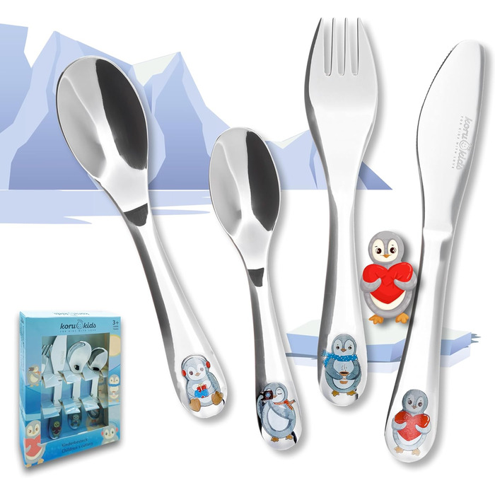 Дитячі столові прибори Пінгвін, набір 4 предмети Koru Kids
