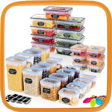 Контейнери для зберігання продуктів Hibisaws, 12 предметів, з кришками, контейнери для заморожування, коробки для продуктів, без BPA та 100 герметичні, прозорі, 6 x 1 л та 6 x 0,5 л, коробки для приготування їжі, набір Tupperware (HI160906)