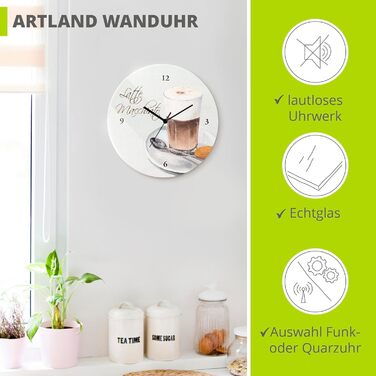 Настінний декор Настінний годинник без цокання Скло Ø 30 см Круглий Безшумний Фрукт Фрукти Апельсин у воді Фрукти Сучасна їжа T5UI (Лате макіато, кварцовий годинник)