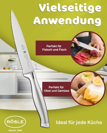 Високоякісний кухонний ніж 20 см для м&39яса, риби, птиці та овочів, нержавіюча сталь 18/10, ергономічна срібна ручка, гострий ніж для кухні (універсальний ніж)
