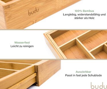 Органайзер для столових приборів розсувний 47 см, бамбук budu