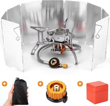 Вт Газовая плита с пьезоподжигом, ветрозащитная газовая походная печь для всех газовых горелок с винтовым картриджем, с адаптером Складная походная печь (3500 Вт с ветровым стеклом (красным)), 3500