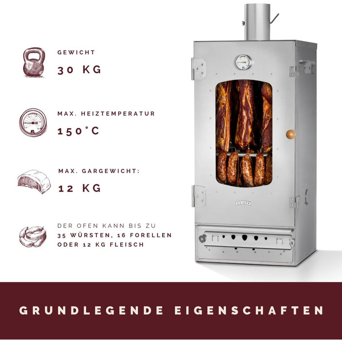 Високоякісна коптильня на дровах з нержавіючої сталі 86 см KAISER